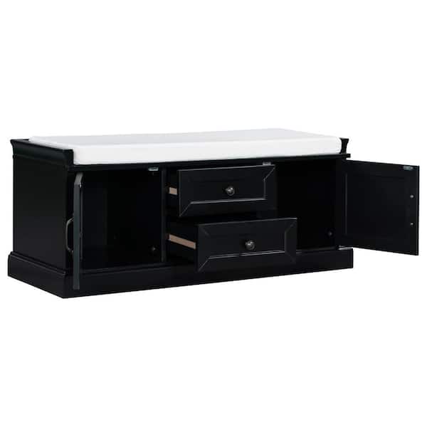 Polibi Black Storage Bench with 2 Drawers and 2 cabinets for