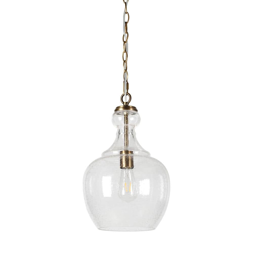 Verona 1-Light Brass Pendant with Seeded Glass Shade