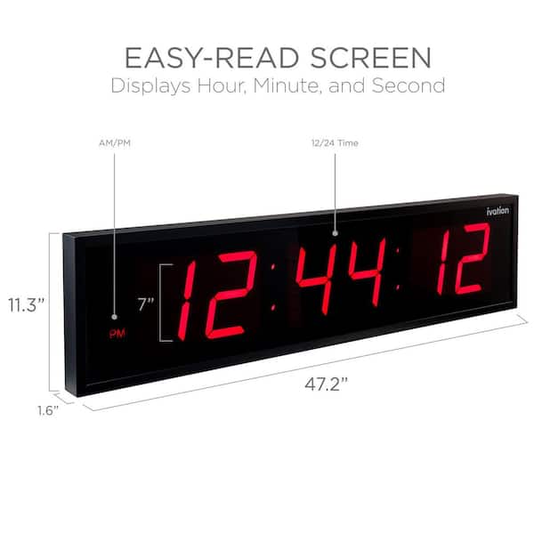 48 in. Red Large Digital Wall Clock, LED Digital Clock with Timer and Alarm