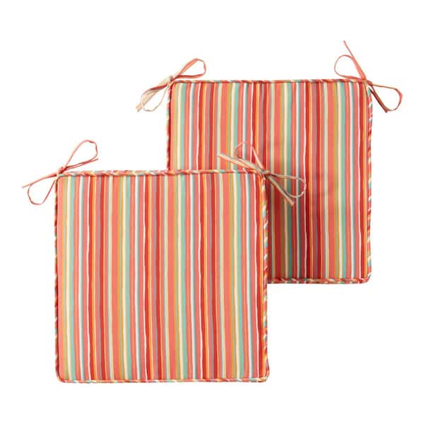 Greendale Home Fashions 18 in. x 18 in. Watermelon Stripe Square Outdoor Seat Cushion (2-Pack)