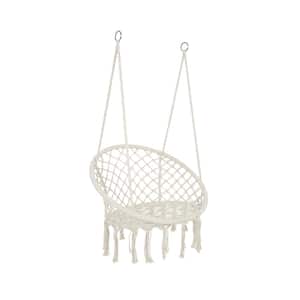47 in. Bohemian Hanging Hammock Chair Macrame Swing Chair Indoor and Outdoor Knitted Cotton Rope Swing Chair in Beige