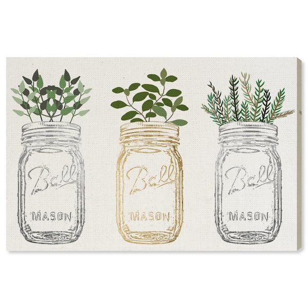 The Oliver Gal Artist Co 20 In X 30 W Mason Jars And Plants Metallic By Printed Framed Canvas Wall Art 22451 30x20 Canv Xhd Home Depot - Mason Jar Wall Art Prints