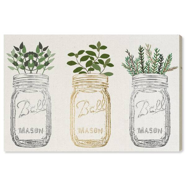 The Oliver Gal Artist Co 30 In X 45 In W Mason Jars And Plants Metallic Printed Framed Canvas Wall Art 45x30 Canv Xhd The Home Depot