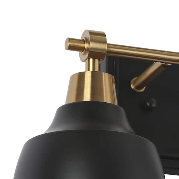 LNC Modern 2-Light Black Vanity Light with Brass Plated Metal Arm
