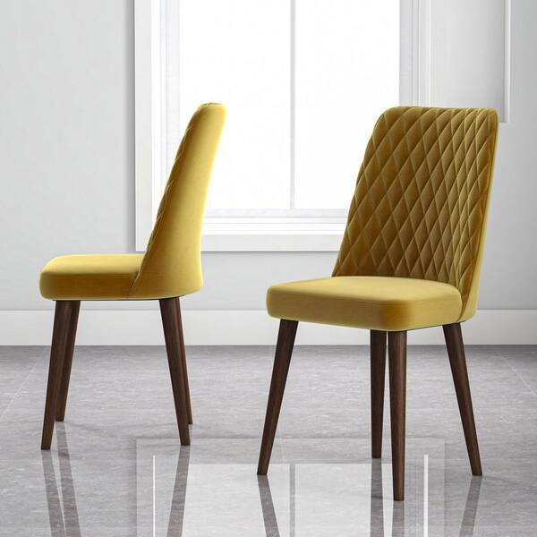 Ellen Mid Century Modern Gold Velvet Dining Chair Set of 2