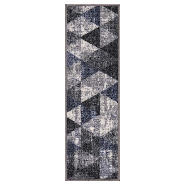 Ottomanson Ottohome Collection Non-Slip Rubberback Modern Abstract 8.5 in. x 26 in. Indoor Stair Treads, 7 Pack, Navy Modern