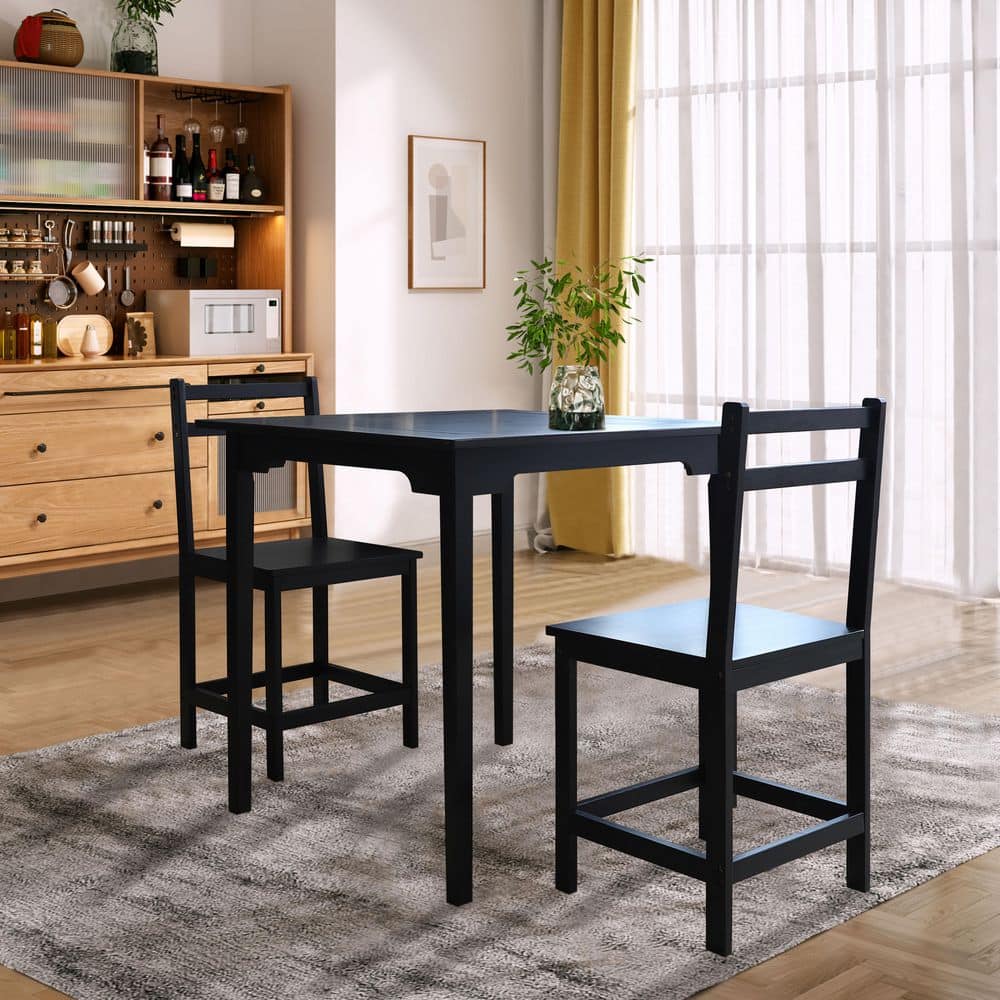 VEIKOUS 3-Piece Black Bamboo Dining Table Set With 2 Chairs HP0403-01 ...