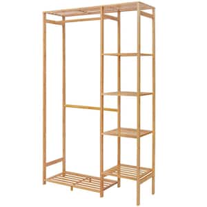 Brown Bamboo Garment Clothes Rack with 5 Shelves 34 in. W x 57 in. H