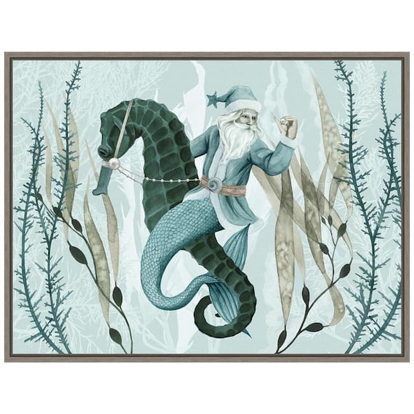 Amanti Art 23 .5 in. W x 18 in. H The Sea Santa Collection A Christmas Holiday Framed Canvas Box Wall Art
