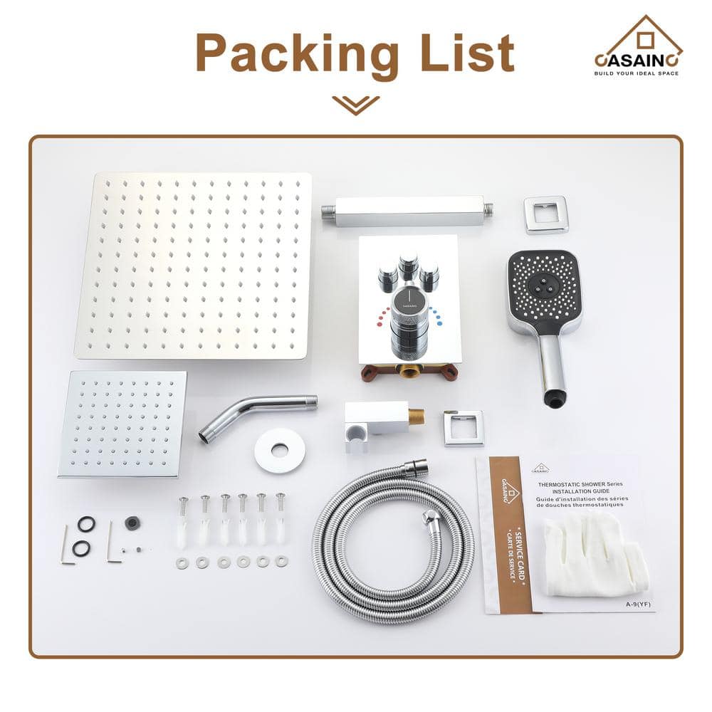 Chrome 12-Inch Dual Shower Head Thermostatic System with Handheld