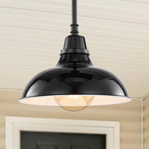 JONATHAN Y Jasper 12.25 in. 1-Light Black Farmhouse Industrial Indoor/Outdoor Iron LED Pendant