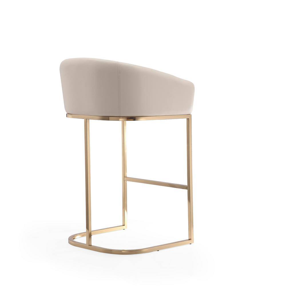 Mid-Century Modern Cream Faux Leather Barstool with Gold Geometric Base