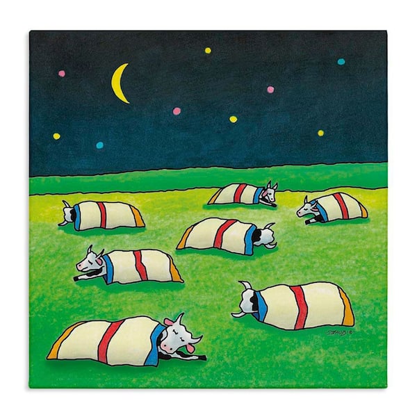 Stupell Industries Pasture Cows Bedtime by Roger Straub Unframed Animal Graphic Art Print 36 in. x 7 in.