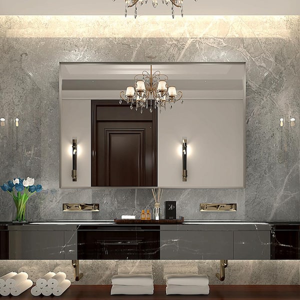 WELLFOR 24 in. W x 36 in. H Rectangular Frame Wall Bathroom Vanity Mirror in Silver