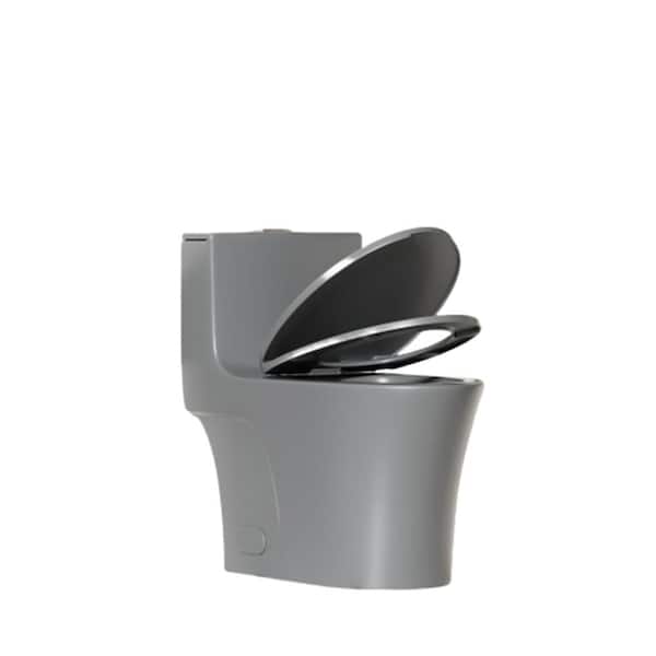 12 in. 1-Piece Toilet 1.1/1.6 GPF Elongated,Soft Close Seat, ADA Height,Dual Flush,Light Gray, S-Trap, Button Tank Top