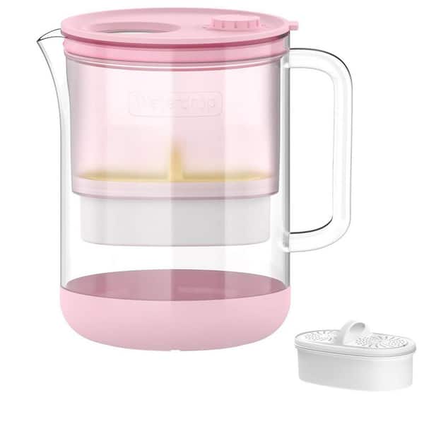 PT-72P Glass Water Filter Pitcher with 1 + 1 filters, 7-Cup, NSF/ANSI 53, 42 and 372 Certified Filter, BPA-Free, Pink