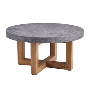 31.4 in. W Round MDF Coffee Table, Modern Retro Circular Coffee Table, Suitable for Living Room, Grey and Brown