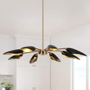 Toltehcwe Modern Mid-century 8-light Chandelier, Plating Brass and Black Metal Sputnik Hanging Light for Living Room