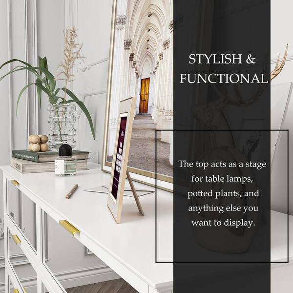 FUFU&GAGA White High Gloss Mirrored 55.1 in. W Dresser With