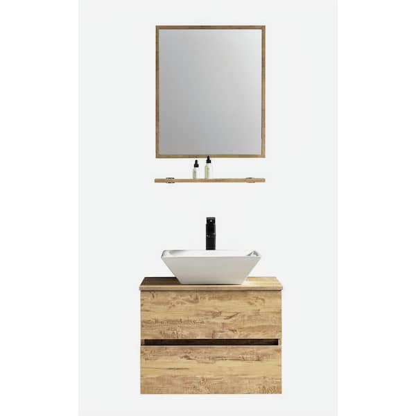 Garrido Bros. and Co. Alicia II 24 in. W x 19 in. D x 19 in. T Single Vessel Sink Vanity Set and top in Washed Wood with Mirror