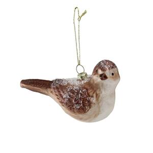 4.5 in. Snowy Glitter Sparrow Glass Bird Christmas Ornament
