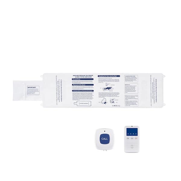 White Early Alert Bed Alarm System, 1x3 ft. Wireless Bed Sensor Pad with Call Button & Pager Pre-Alert Safety Bed Alarms