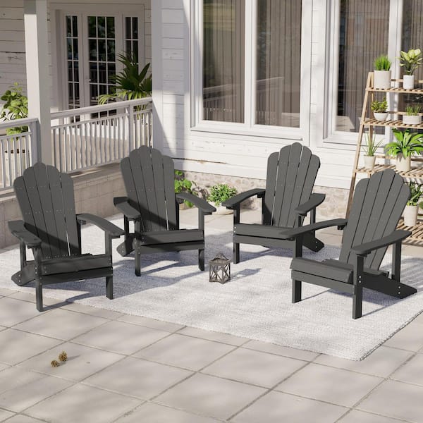 Weather Resistant Charcoal Gray Plastic Adirondack Chair (Set of 4)