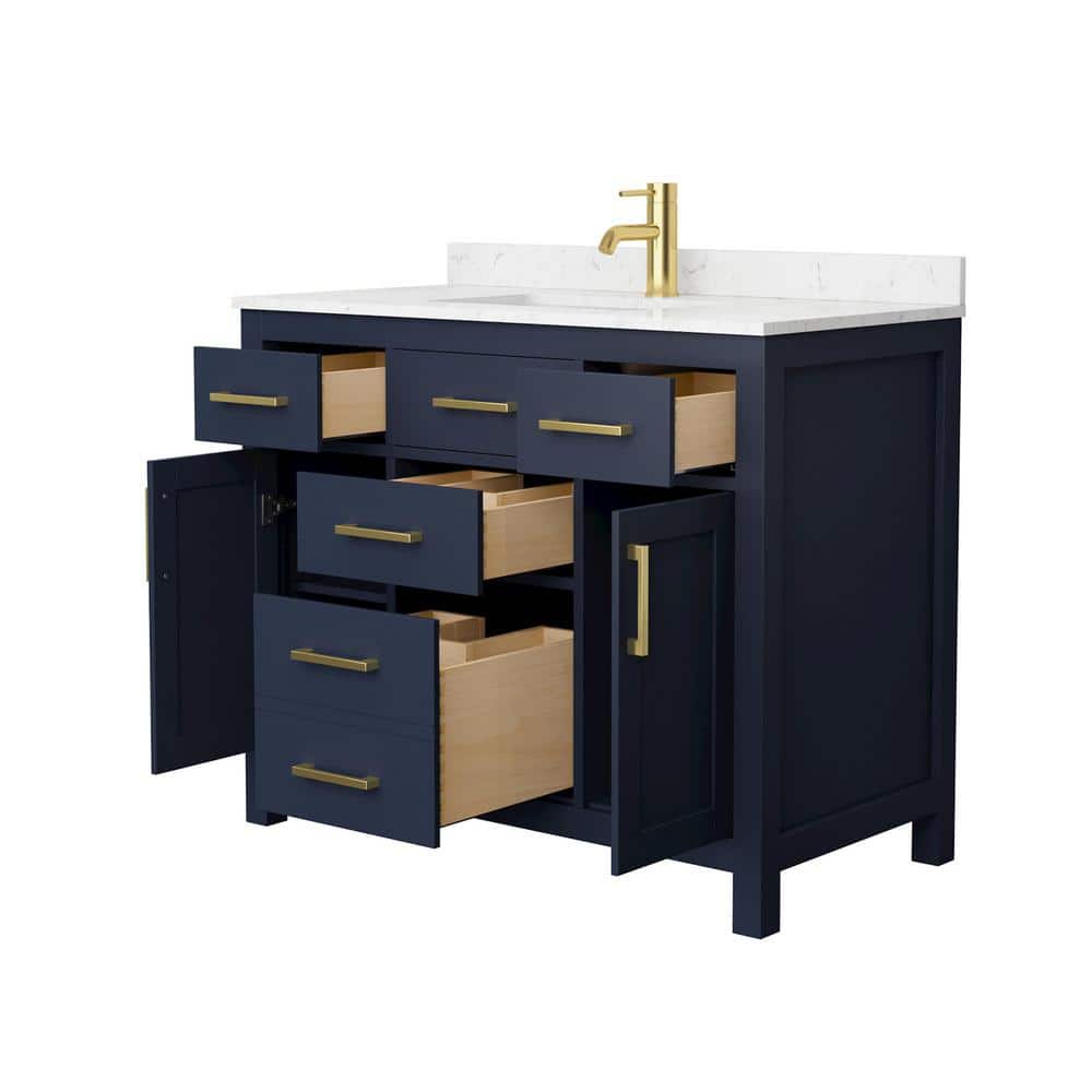 Beckett 42 Inch Dark Blue Birch Wood Bathroom Vanity with Cultured Marble Top
