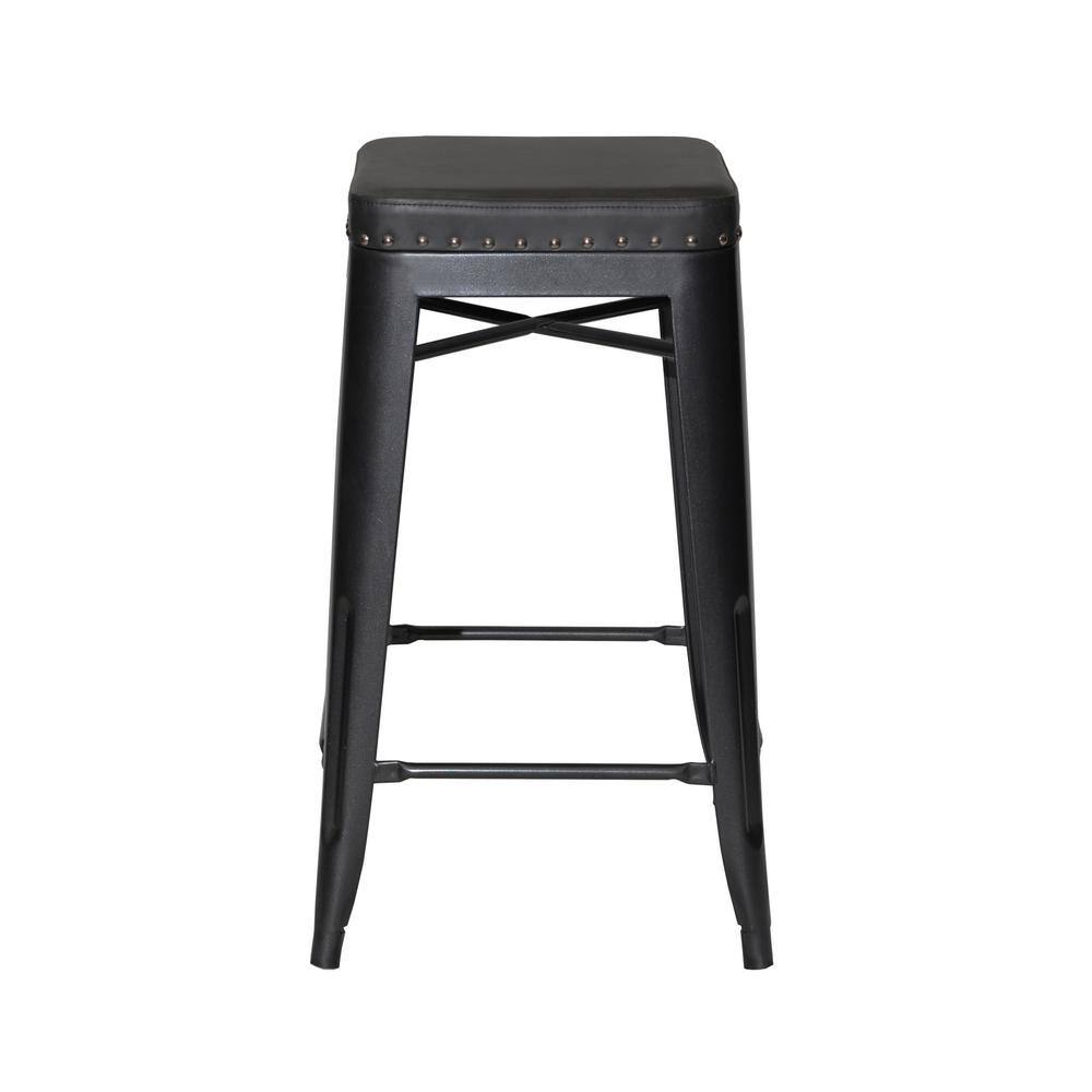 Transitional Granite Leatherette 30" Gray Metal Bar Stool
