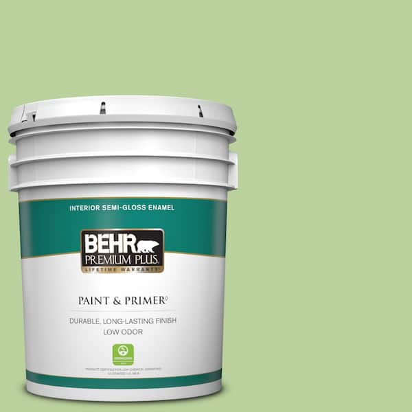 BEHR PREMIUM PLUS 5 gal. #P380-4 Four Leaf Clover Semi-Gloss Enamel Low Odor Interior Paint & Primer