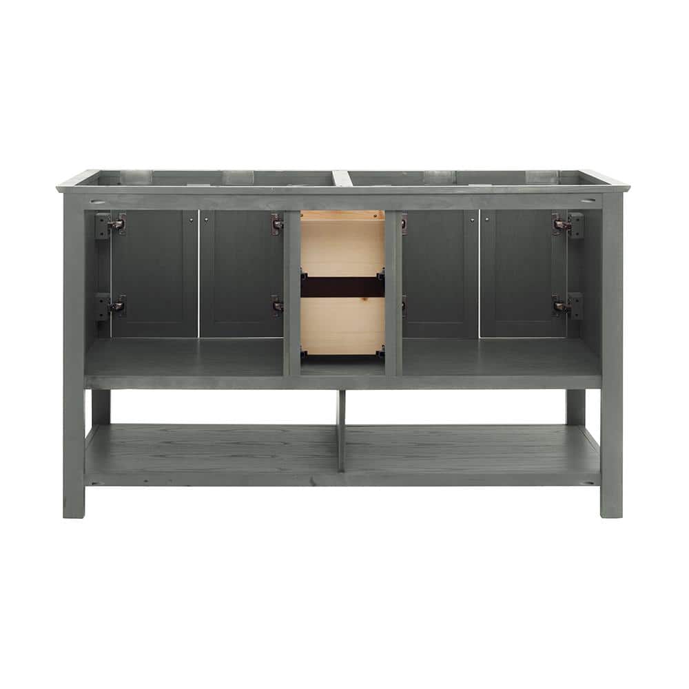 Gray Wood 60" Double Sink Freestanding Bathroom Vanity Base