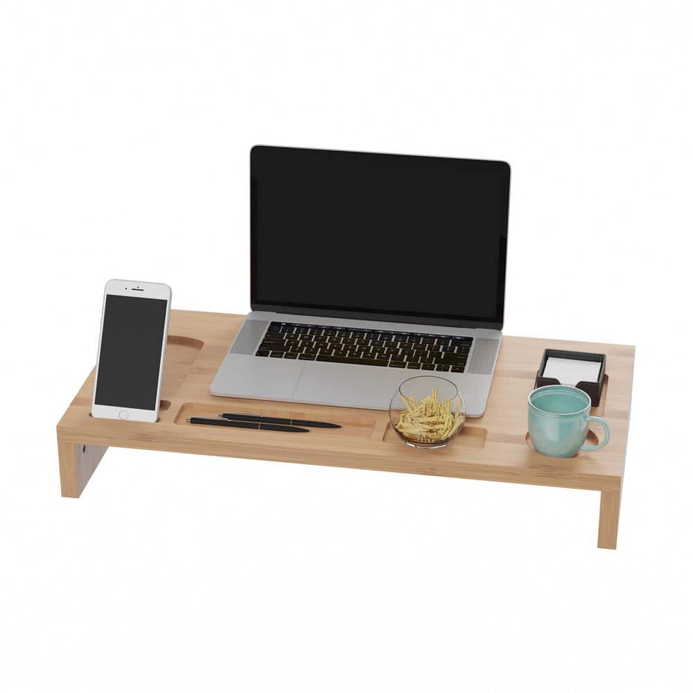 Natural Bamboo 23.8" Desktop Monitor Stand with Organizer