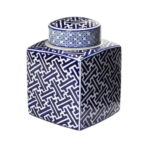 Storied Home Decorative Stoneware Ginger Jar in Blue and White