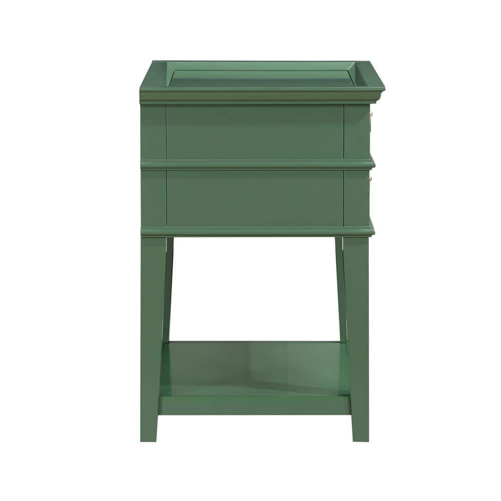 Clara Vintage Green Wood 2-Drawer Tray Top Nightstand
