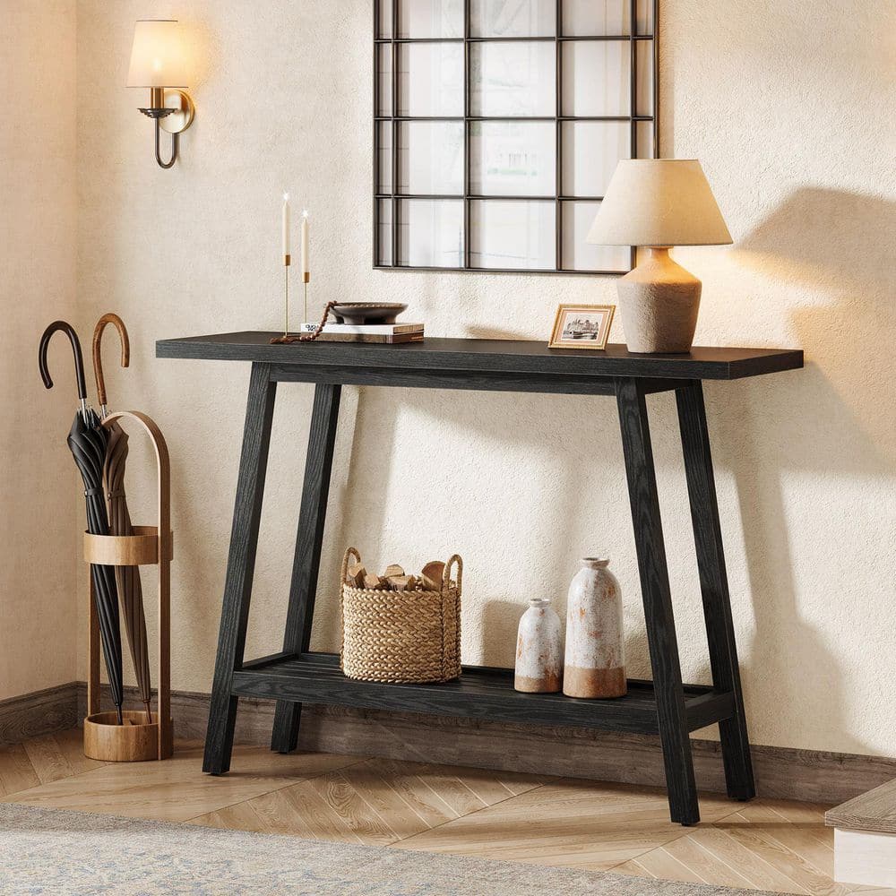 BYBLIGHT Turrella 41.3 in. Black Rectangle Solid Wood Entry Table with ...