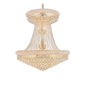 Timeless Home 36 in. L x 36 in. W x 45 in. H 28-Light Gold Transitional Chandelier with Clear Crystal