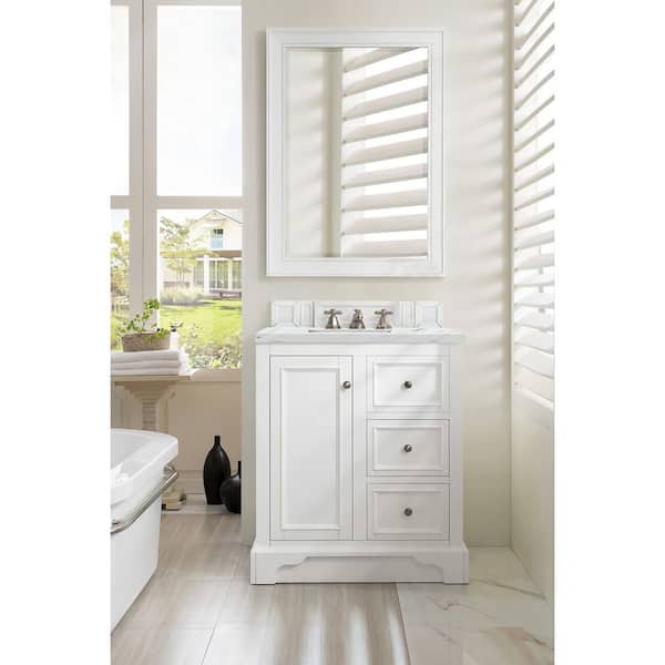 De Soto 30 in. W x 23.5 in. D x 36.3 in. H Bathroom Vanity in Bright White with Ethereal Noctis Quartz Top
