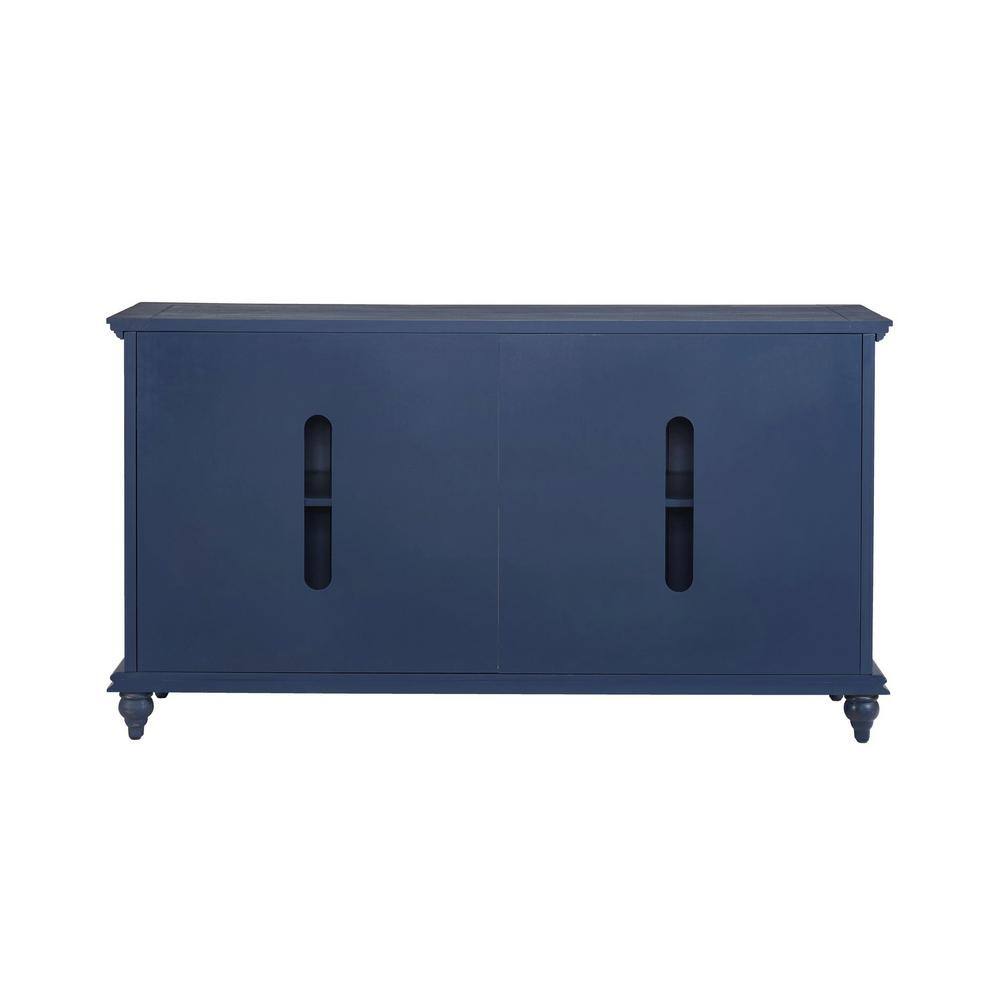 Rustic Blue 65" Solid Pine Wood TV Stand with Cabinet