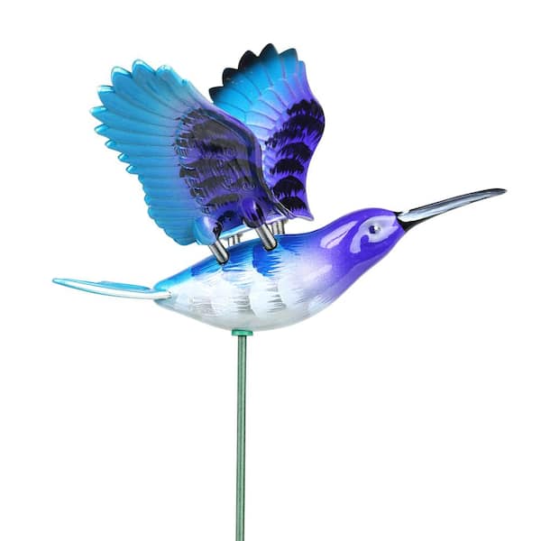 Exhart WindyWing Hummingbird 1.28 ft. Purple Teal Metallic Multi-Color Plastic Garden Stake