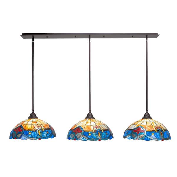 Unbranded Livingston 100-Watt 3 Light Brown Linear Pendant Light with 16 in. Sierra Art Glass Shades No Bulbs Included