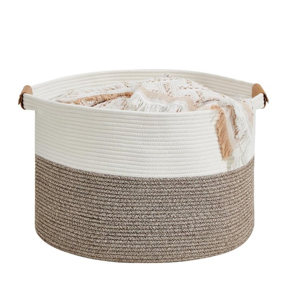 VECELO Woven Storage Basket, White 14 in. Accent Cabinet Office Storage Cabinet with 1 Shelf and Storage