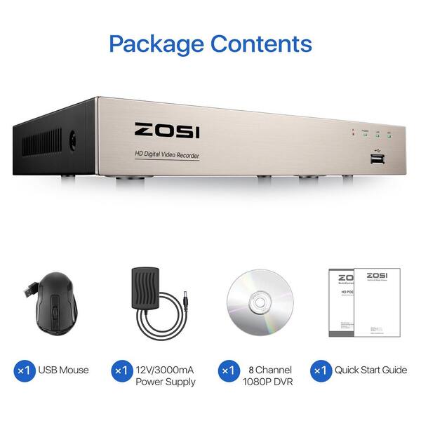 ZOSI Security DVR 8CH Channel 1080p Standalone Recorder for CCTV Camera System 
