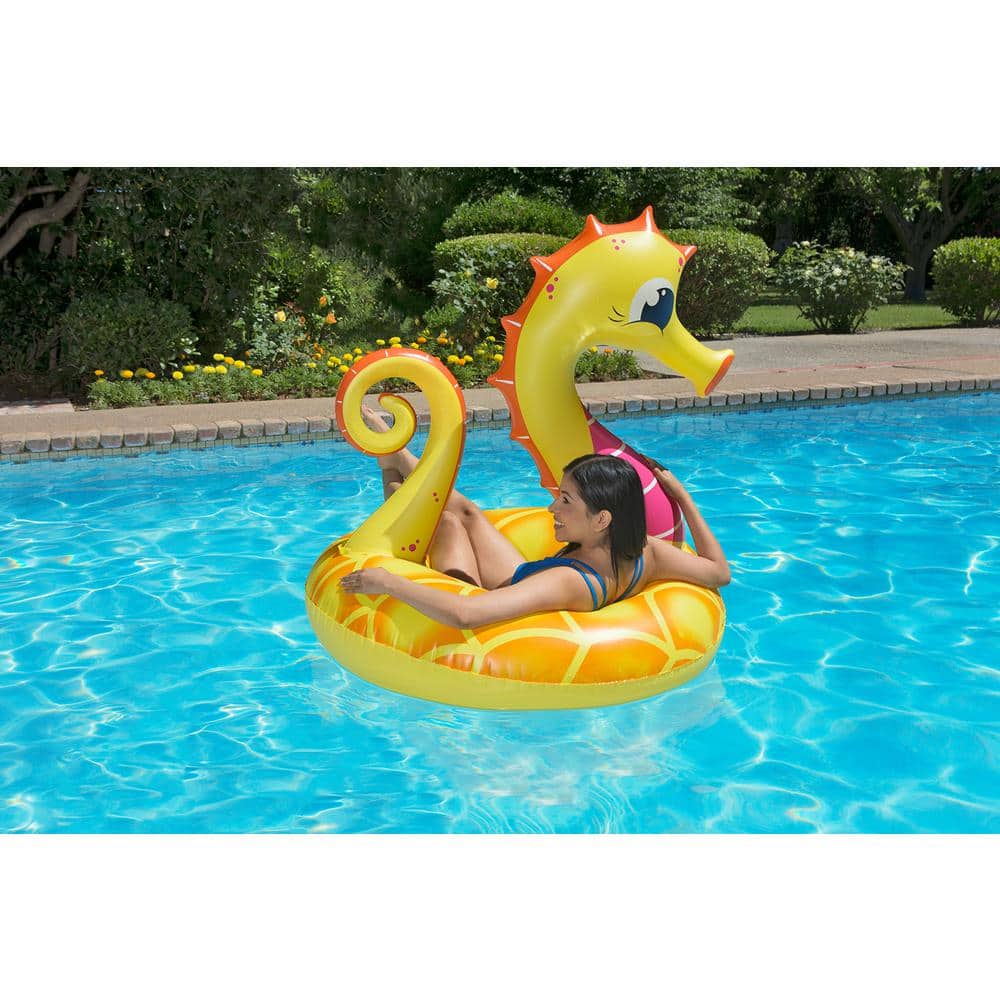 Pool Central 24 Yellow and Blue Seahorse Childrens Inflatable Swimming Pool Inner Tube Ring 