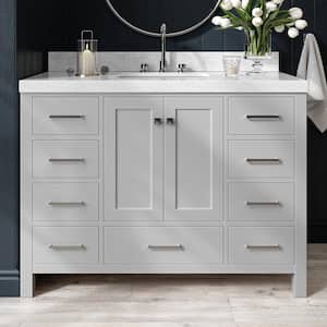 Cambridge 48 in. W x 22 in. D x 36.5 in. H Single Sink Freestanding Bath Vanity in Grey with Carrara Marble Top