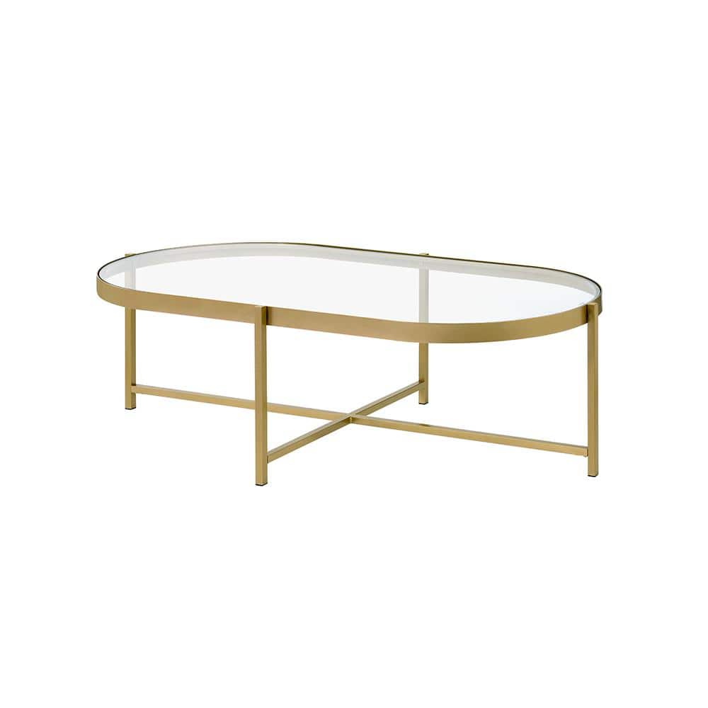 Elegant Oval Tempered Glass Outdoor Coffee Table with Gold Metal Base