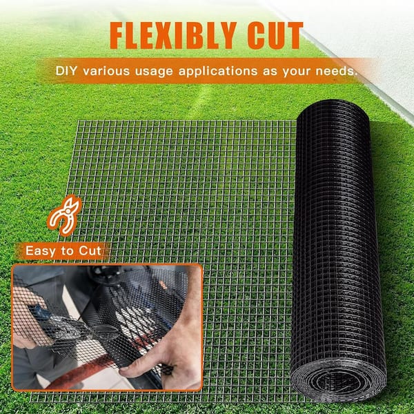 ATENGNES 48 in. x 50 ft. 19-Gauge 1/2 in. Black Vinyl Coated Hardware Cloth Welded Wire Fence Improvement and Chicken Coop