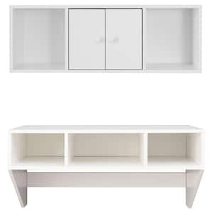 36 in. Rectangular White Floating Desk with Hutch