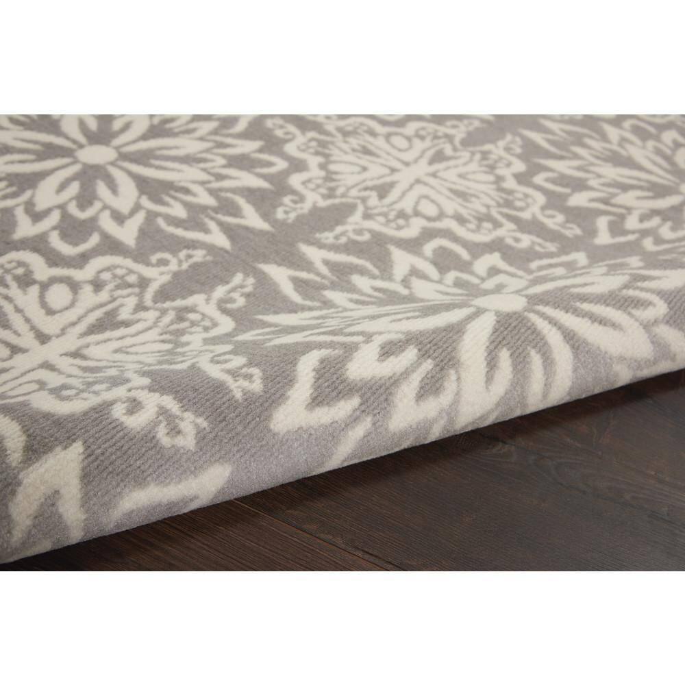 Ivory and Grey Floral Synthetic 5' x 7' Area Rug