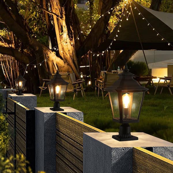 1-Light Black Aluminum Hardwired Outdoor Weather Resistant Post Light Set with No Bulbs Included (2-Pack)