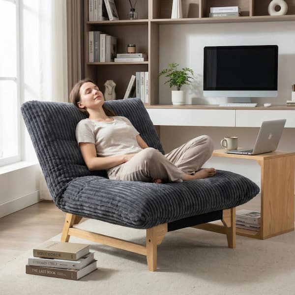 Dark Gary Bean Bag Accent Sofa with Solid Wood Frame and Backrest for Living Room & Bedroom